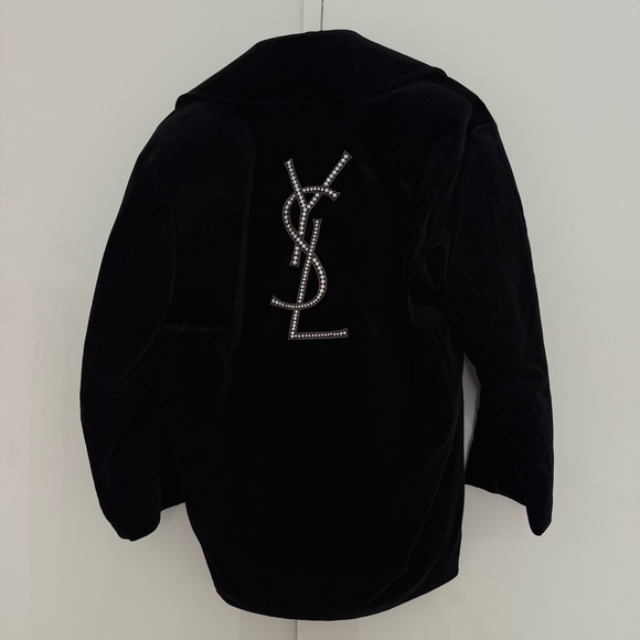 SAINT LAURENT Oversized Velvet Coat Crystal Logo - Picture 12 of 16